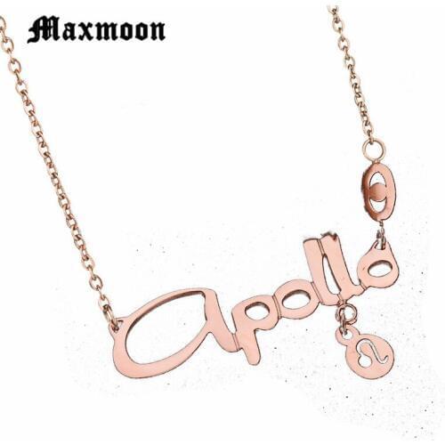 Maxmoon Stainless Steel 12 Zodiac Signs Leo Pendant Necklace for Men Wome Titanium Birthday Gift Amulet Chunky Choker Necklace