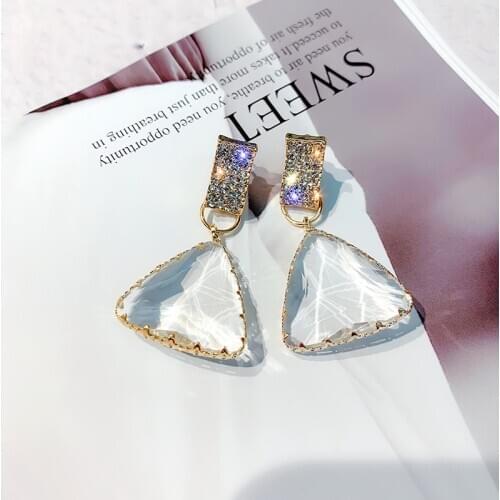Fashion Triangle Clear Crystal Drop Earring Statement Earring Geometric Dangle Earrings for Women New Bijoux Jewelry Gifts