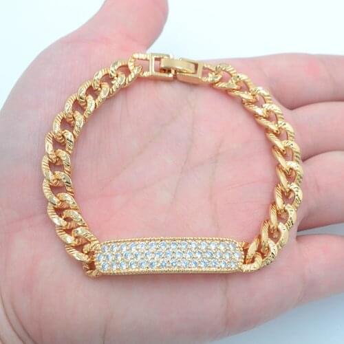 Gold Color White Clear CZ Fashion Element Link Charm Bracelet for Women