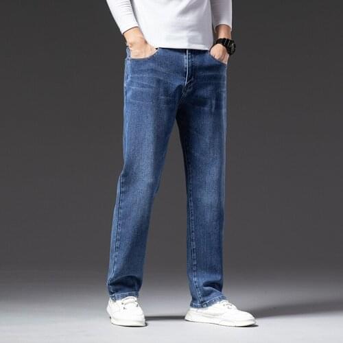 Mens Jeans Business Regular Straight Full Lenght Jean Casual Denim Trousers Elasticity Stretch Fabric Pant LY1907