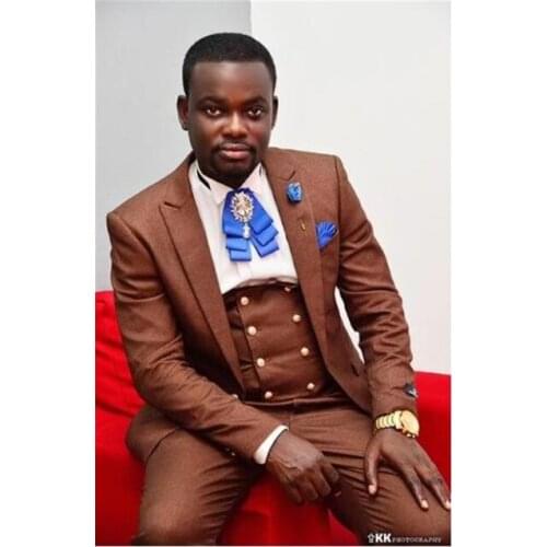 2020 Fashion Brown Suit Men Skinny Wedding Groom Blazer Prom 3 Pieces Custom Made Latest Coat Pants Design(Jacket+Pant+Vest)