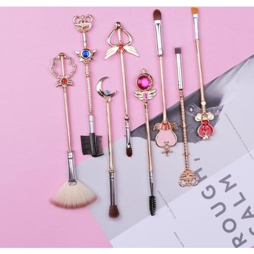 8 Pcs Cartoon Anime Shape Eye Makeup Brush Set Metal Handle Makeup Tool Eye Shadow Brush Eyebrow Brush Girl Gift