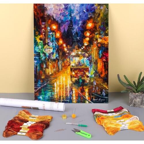 The Rails The Night Printed Canvas 11CT Cross Stitch Patterns DIY Embroidery DMC Threads Hobby Painting Promotions