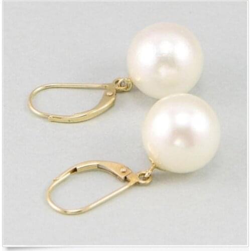 CHARMING PAIR OF 10-1MM SOUTH SEA WHITE PEARL EARRING 14K