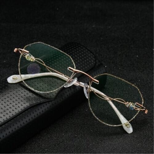 Diamond Trimmed Eyeglasses Frame Womens Rimless Eyeglasses Myopia Presbyopic Eyeglasses Frame Glasses Women Optical