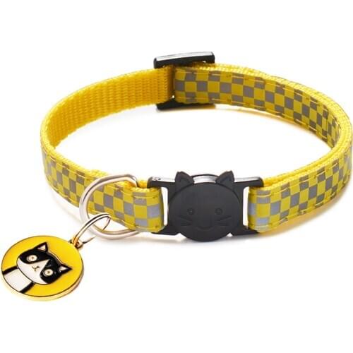 12 Colors Cats Pendants Pet Collars Outdoor Accessories Grid Adjustable Nylon Buckles Check Reflective Pets Collar Cat Pattern