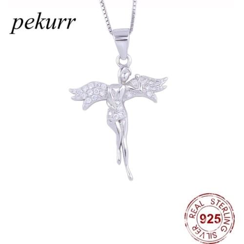 Pekurr 925 Sterling Silver Crystal Phoenix Angel Fairy Necklace For Women Zircon Fly Birdman Pendants Wedding Fashion Jewelry