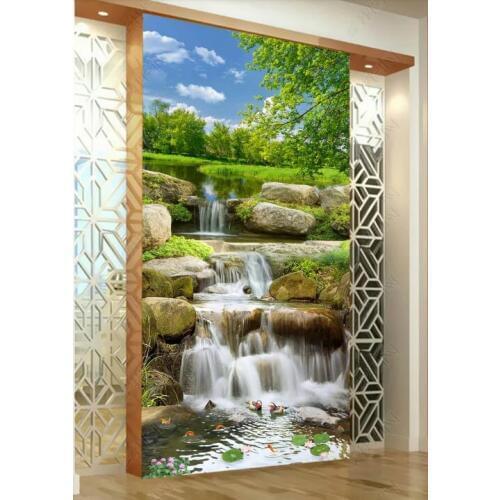 Custom 3D Room Hall Aisle Background Mural 3D Lake View Scenery Beautiful Landscape Painting Flowing Water Fortune Wall