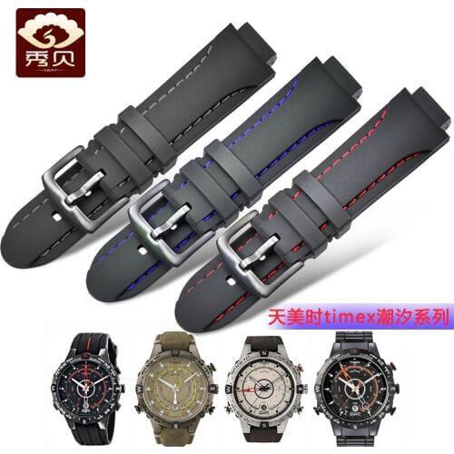 Environmental Protection Black Stitch Rubber Watchand Waterproof and Soft Strap for T2N720 739 Watch Convex mouth 24mm(lug16mm)