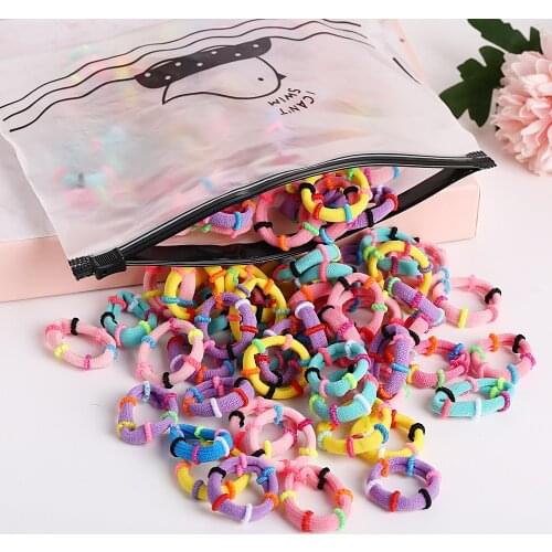 100Pcs/Set Girls Colorful Nylon Elastic Hair Loop Children Ponytail Holder Hair Rope Scrunchie Headwear Kids Hair Accessories