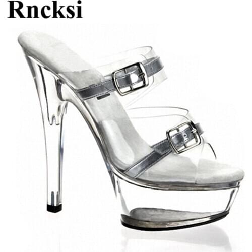 Rncksi Night Club Pole Dance Woman Transparent Platform 15cm High Heel Slippers Ultra Slippers Sexy High Heel Wedding Shoes