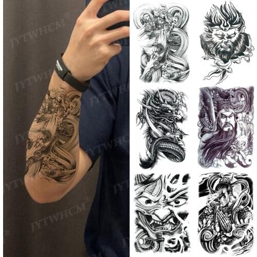 Waterproof Tattoo Sticker Men Large Fake Temporary Tattoos Arm Sleeve Tattoo Black Mechanical Tattoos Tribal Figure Art Design