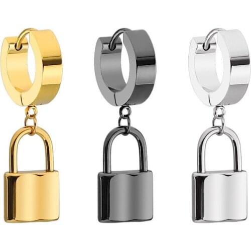Factory Wholesale New Fashion Black Silver Gold Lock Stainless Steel Drop Earrings