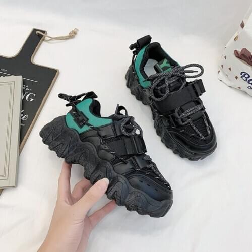 Fashion Sneakers For Women Buckle Chunky Platform Heels Vulcanized Shoes Spring 2021 Air Mesh Thick Bottom Female Running Shoes