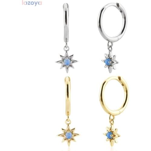 Lozoya 925 Sterling Women Wedding Fine Silver Gold Sparkle Blue Star Pendiente Drop Earring Women Clips 8.5mm Clips Jewelry