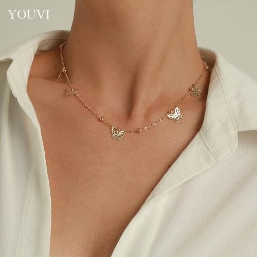 YOUVI Bohemian Cute Butterfly Choker Necklace For Women Gold Silver Color Clavicle Chain Fashion Female Chic Chocker Jewelry