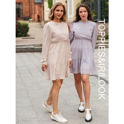 Toppies 2021 New Women Dresses Fashion Floral Print Lining Boho Dress Long Sleeve Ruffles Collar Ladies Vintage Dress