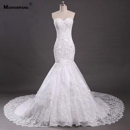 Strapless Chapel Train Embroidery Appliques Tulle Mermaid Wedding Dress Elegant Sleeveless Lace Up Back Crystal Bridal Gown