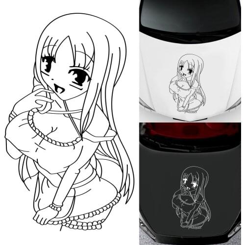 1PCS Comic beautiful girl car stickers fashion decoration fun striped hood side door hood vinyl stickers car accessories