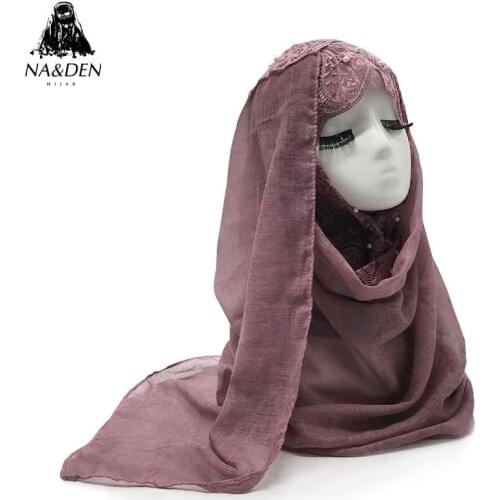 1PC Women scarf Solid viscose lace pearl design scarves muslim hijab fashion wrap bandana islamic eid shawl fast shipping
