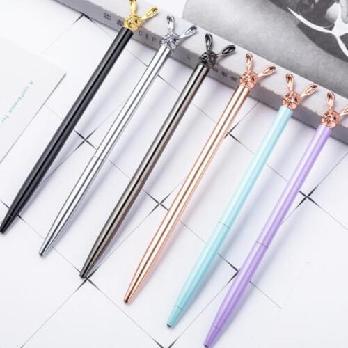 100pcs Lovely Rabbit Design Ballpoint Pen Black Ink Metal Writing Tool for School Supplies Korean Stationery Business gift