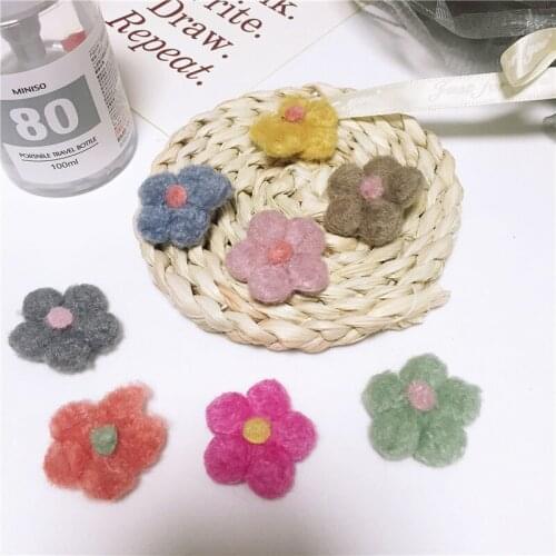 15pcs/lot 3 cm DIY Handmade wool petal flower Padded Patches Appliques For Clothes DIY Hair Decoration