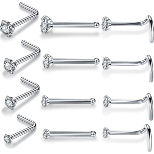 20G Fashion 1Pc Stainless Steel Nose Rings Piercing Crystal Septum Nose Studs Hooks Nose Earring Nostril Piercing Body Jewelry