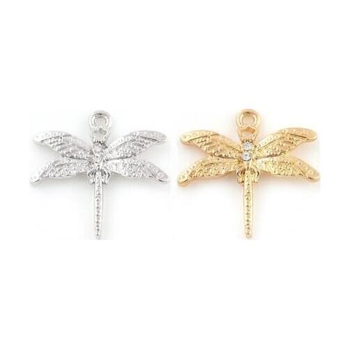 20PCS/lot 28x28mm (Gold,Silver Color) Animal Dragonfly Pendant Charms DIY Accessory Fit For Floating Locket Jewelrys Making