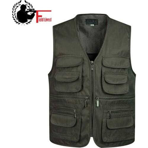 2020 Men Multi Many Zip Pocket Waistcoat Sleeveless Cargo Coat Work Travel Vest Photographer Military Style Tactical Male Jacket