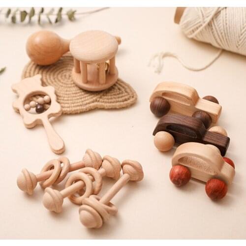 3pc Wooden Baby Car Toys Beech Wooden Blocks Animal Cartoon Educational Montessori Toys For Children Teething Baby Teether
