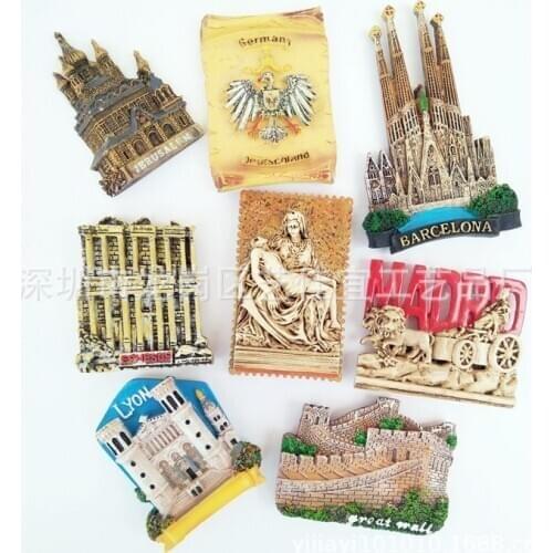 3D Resin Fridge Magnets Tourist Souvenir Lyon France Jerusalem Germany Turkey Madrid Beijing Great Wall Refrigerator Stickers