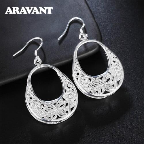 925 Silver Vintage Hollow Butterfly Flower Drop Earring For Women Wedding Engagement Fashion Jewelry