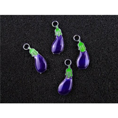 AE697 Mix Color 20Pcs Alloy Metal Enamel Eggplant Charms Pendant 26x9mm