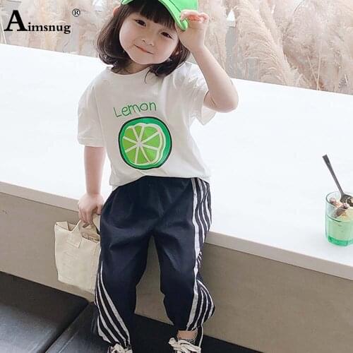 Aimsnug 2021 New Kids Clothes Baby Girls Tracksuit Sets Cute Lemon Print Tops and Long Pants Children Party two piece outfits