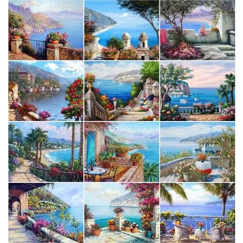 AZQSD DIY Painting By Number Canvas Kits Landscape Acrylic Paint Handpainted Gift 40x50cm Coloring By Numbers Seaside Home Decor