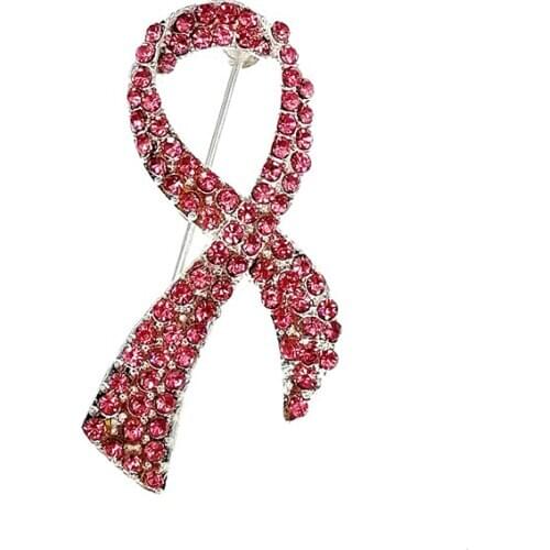 Free shipping Breast Cancer!Pink Ribbon Alloy Rhinestone Crystal Brooches for Women