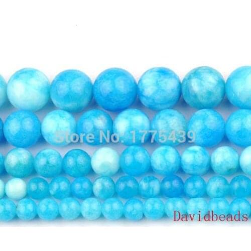 Factory Price Natural Stone Lake Blue Malaysia Jadee Loose Beads 6 8 10 MM Pick Size For Jewelry Making