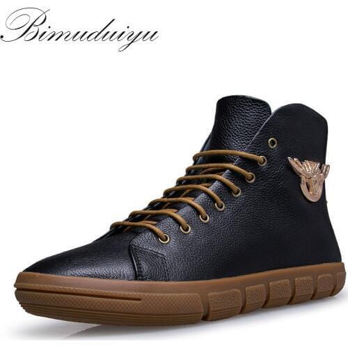 BIMUDUIYU Brand New Men Winter/Autumn Boots Warm Genuine Leather Waterproof Motorcycle Boots Snow Boots Winter Shoes Men