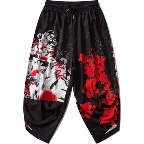Harajuku Waves Print Casual Trousers Women Men Traditional Asian Clothing Japanese Kimono Pants Vintage Tokyo Bloom Pants V2074