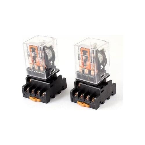 DC 24V Coil 3PDT 11-Pin Power Relay 2 Pcs + 35mm DIN Rail Socket