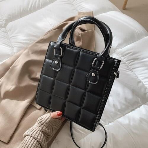 Elegant Ladies Plaid Tote Bag 2021 INS Fashion Women PU Leather Crossbody Female Square Shoulder Bag Vintage Messenger Bag