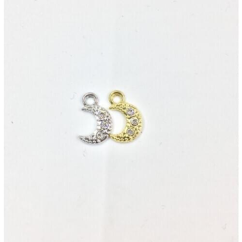 Eruifa 10pcs 10mm Moons with Rhinestone Coin Zinc Alloy necklace,earring bracelet jewelry DIY handmade 2 colors