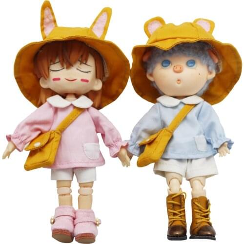 New OB11 Student Outfit 4 Piece Set （Skirts+ Pants + Hat + Bag） Are Suitable for 1/12 BJD Doll,Obitsu11,GSC Clay Clothing