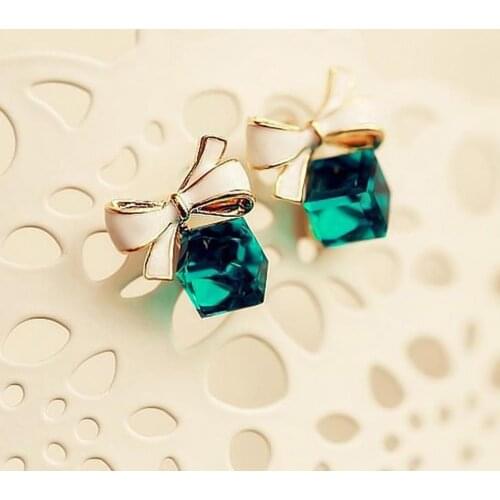 Hot Sale Stud Earring Fashion Faux Crystal Bowknot Cube Stud Earring Jewelry Accessory Party 2021 Fashion Jewelry Earring