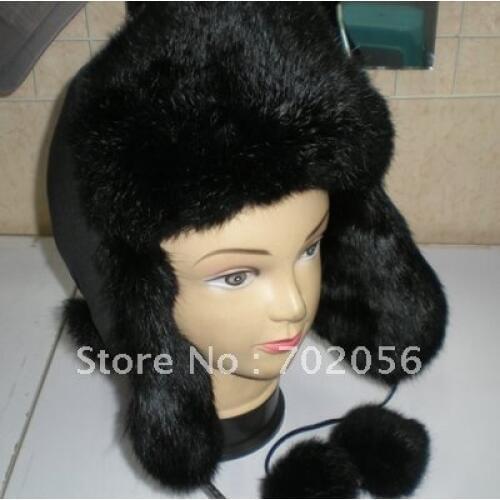 Rabbit Fur Lei Feng Bomber aviator ushanka ranched fox fur hat Warm #2317