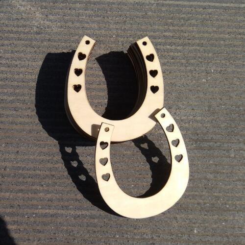 12pcs Unpainted Wooden Cut Horseshoes with Heart Cutout Pieces Crafting