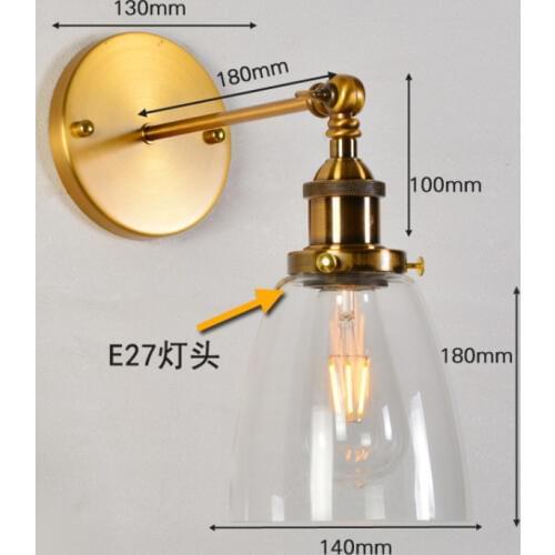 NEW wall lamp American Retro Glass Wall Light for Bedroom bedside Restaurant Coffee Bar LED E27 110V 220V indoor light fixture