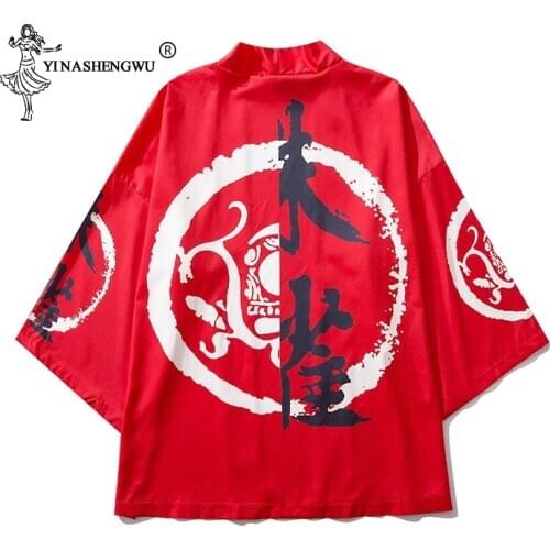 New Japanese Kimonos Men Women Summer Costumes Harajuku Yukata Anime Print Loose Shirts Cardigan Samurai Japan Traditional Coats