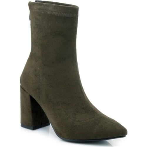 Big Size Pure-pointed thick-heeled zipper straight-barrel boots