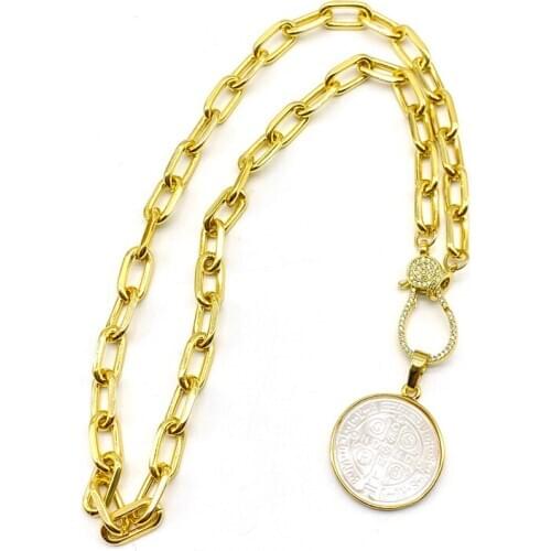 5pcs/lot Religious Natural Shell Cross Medalla San Benito CZ Clasp Chocker Necklace